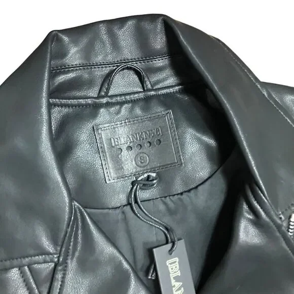 BLANK NYC Moto Jacket Womens S Black Faux Leather Biker Spring‎ Zip Pockets - Picture 3 of 11